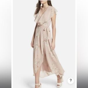 WAYF Polermo Dusty Blush Pink Floral Wrap Lined Women's Maxi Dress Size S